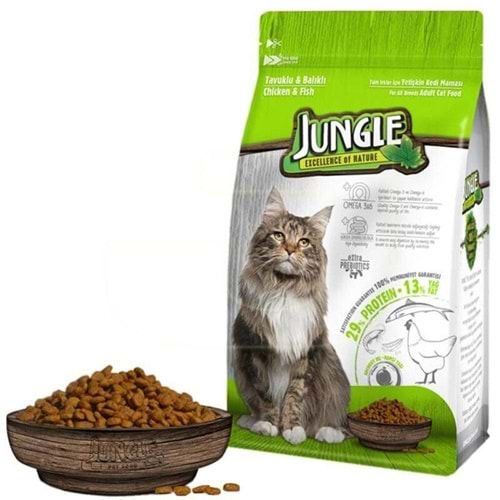 JUNGLE YETİŞKİN KEDİ MAMASI TAVUK VE BALIK 1,5.KG