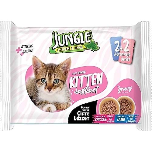 JUNGLE 4LÜ TAVUK VE KUZU ETLİ KEDİ MAMASI