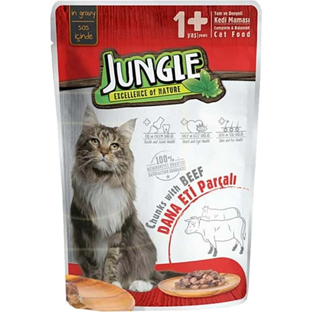 JUNGLE POUCH YETİŞKİN KEDİ DANA ETLİ 100.GR