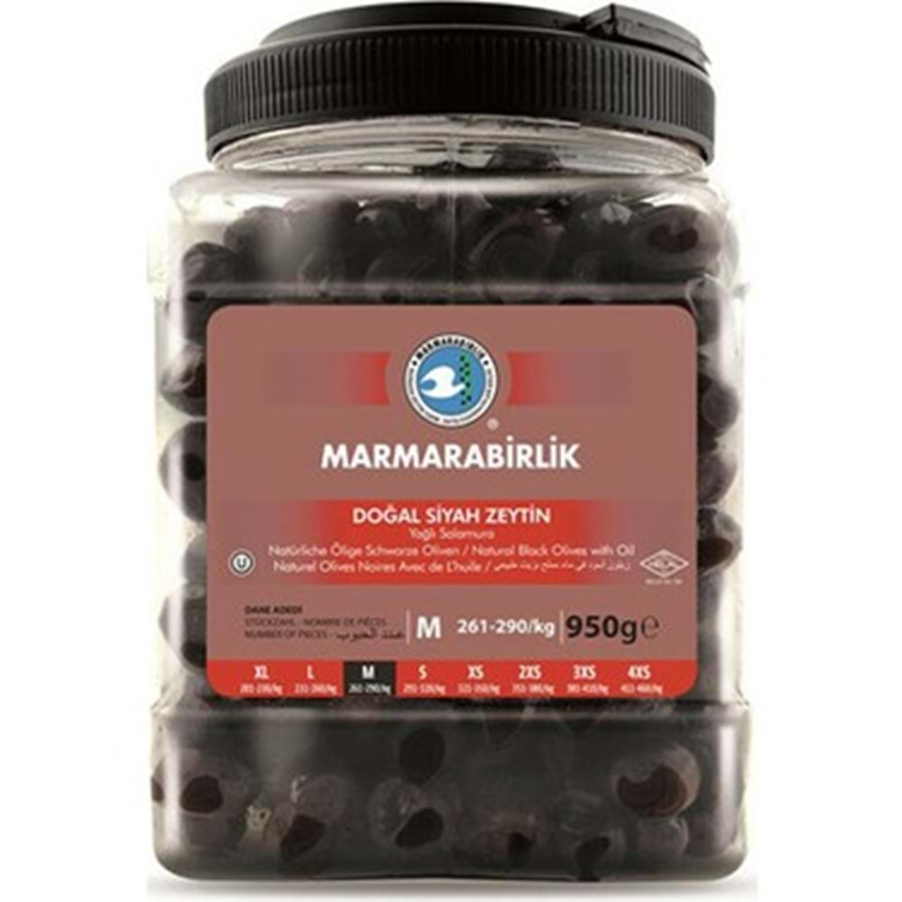 MARMARABİRLİK YAĞLI SİYAH ZEYTİN PET(M)261-290 950 G