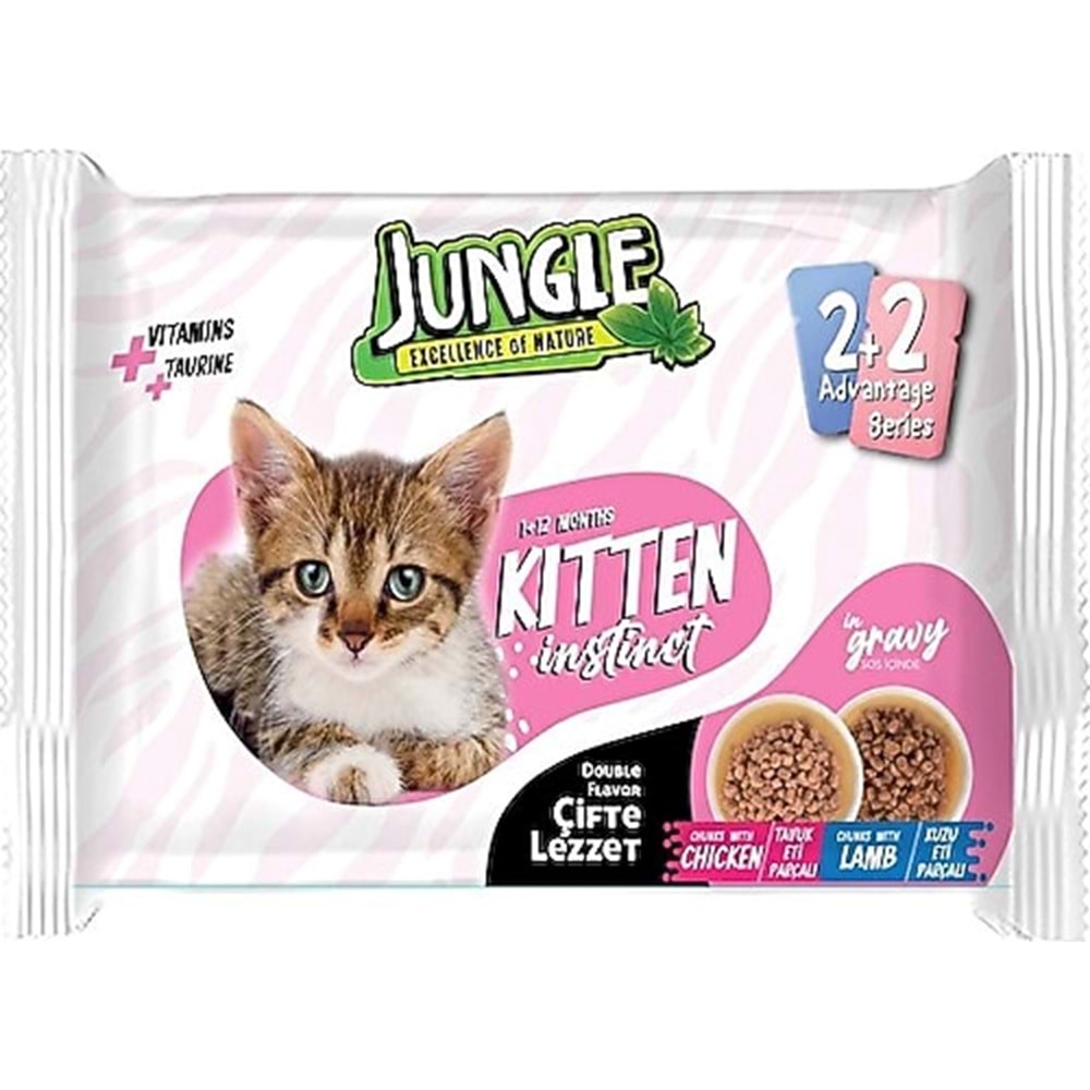 JUNGLE 4LÜ TAVUK VE KUZU ETLİ KEDİ MAMASI